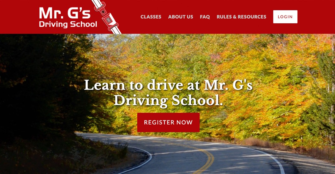 Mr. G's Driving School website screenshot