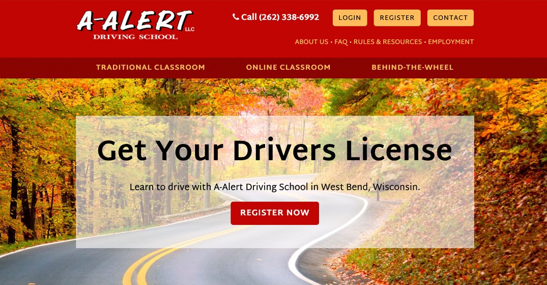 A-Alert Driving School website screenshot
