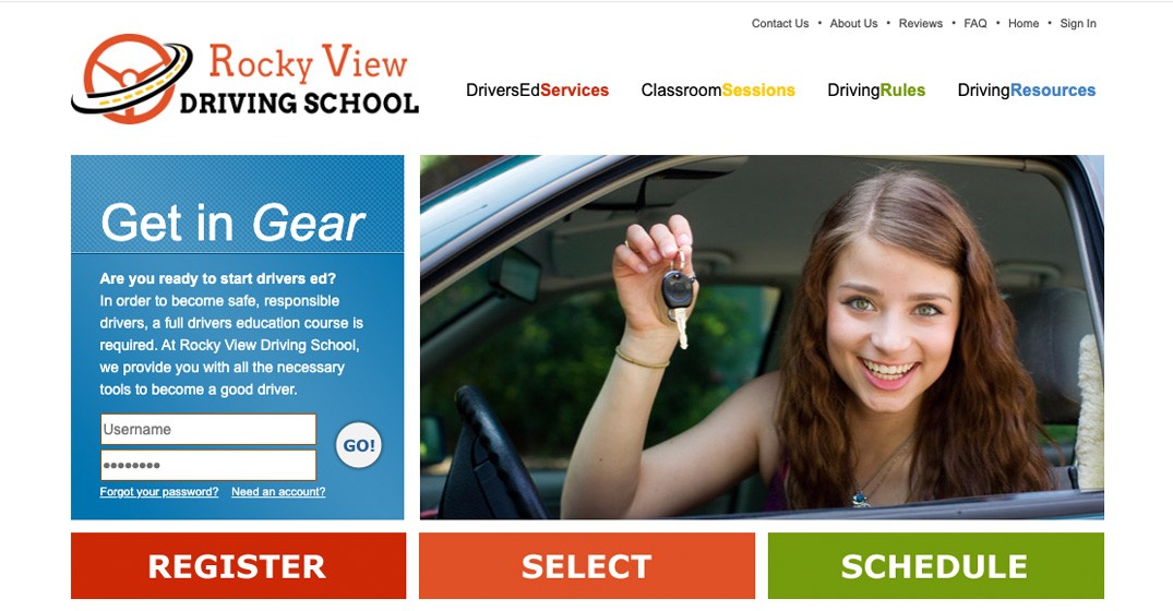 Rocky View Driving School website screenshot