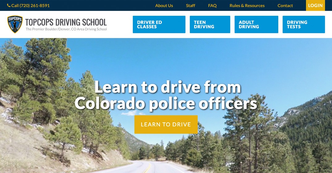 TopCops Driving School website screenshot