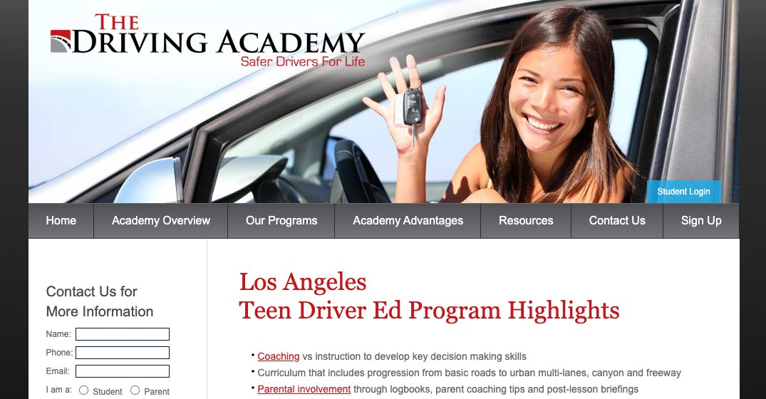 The Driving Academy website screenshot