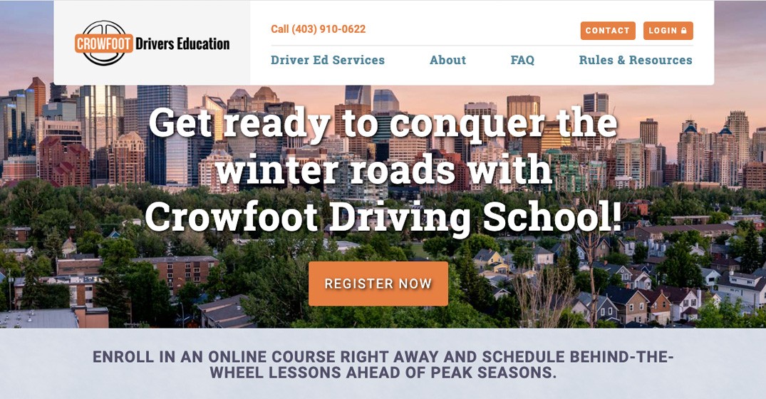 Crowfoot Driving School website screenshot