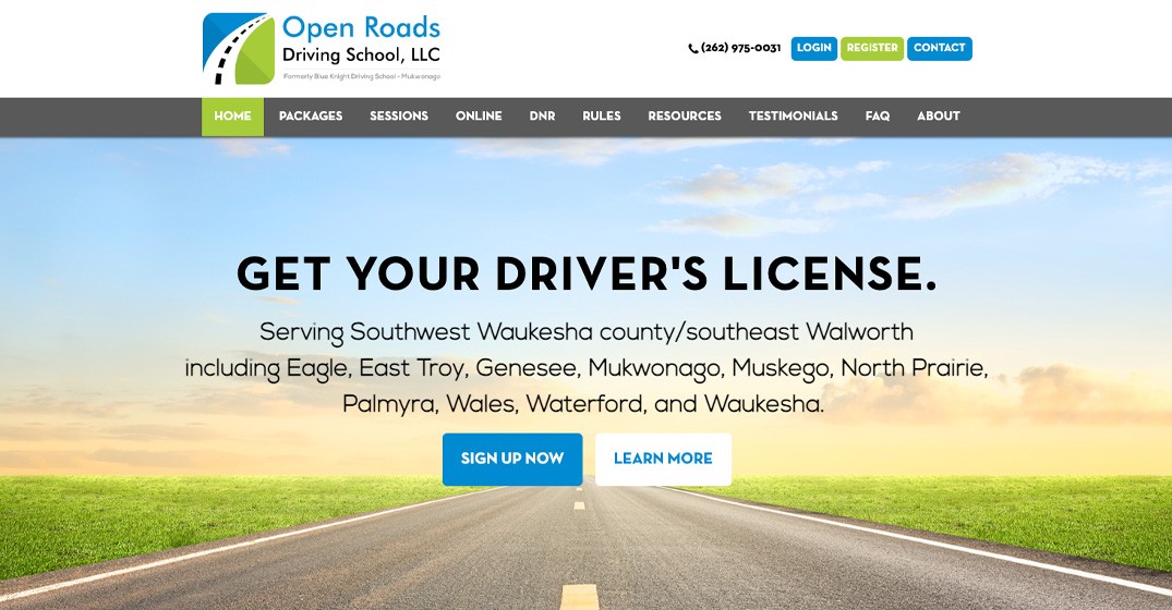 Open Roads Driving School website screenshot