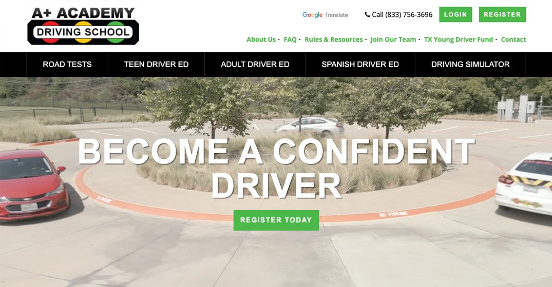 A+ Academy Driving School website screenshot