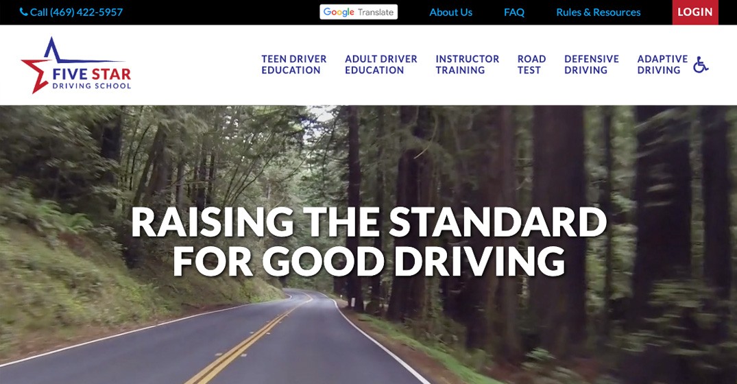 Five Star Driving School website screenshot