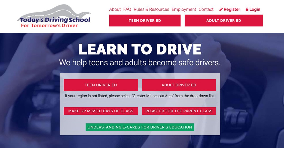 Todays Driving School website screenshot