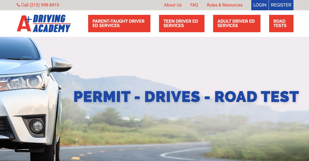 A+ Driving Academy website screenshot