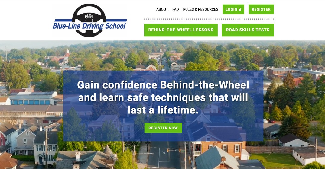 Blue-Line Driving School website screenshot