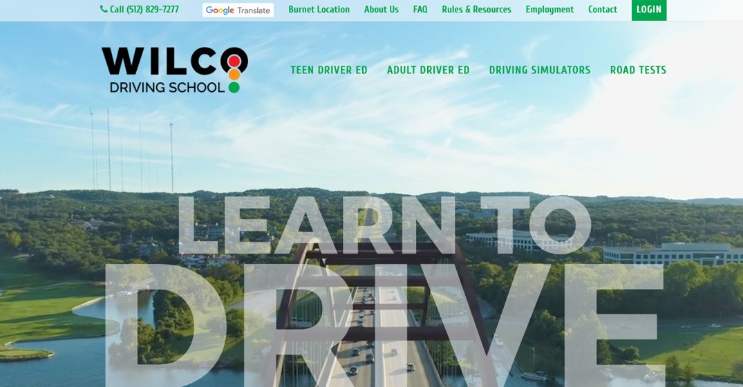 Wilco Driving School website screenshot