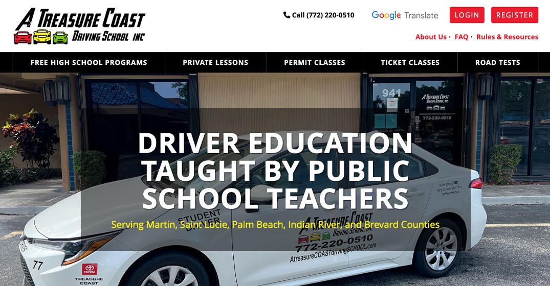 A Treasure Coast Driving School website screenshot