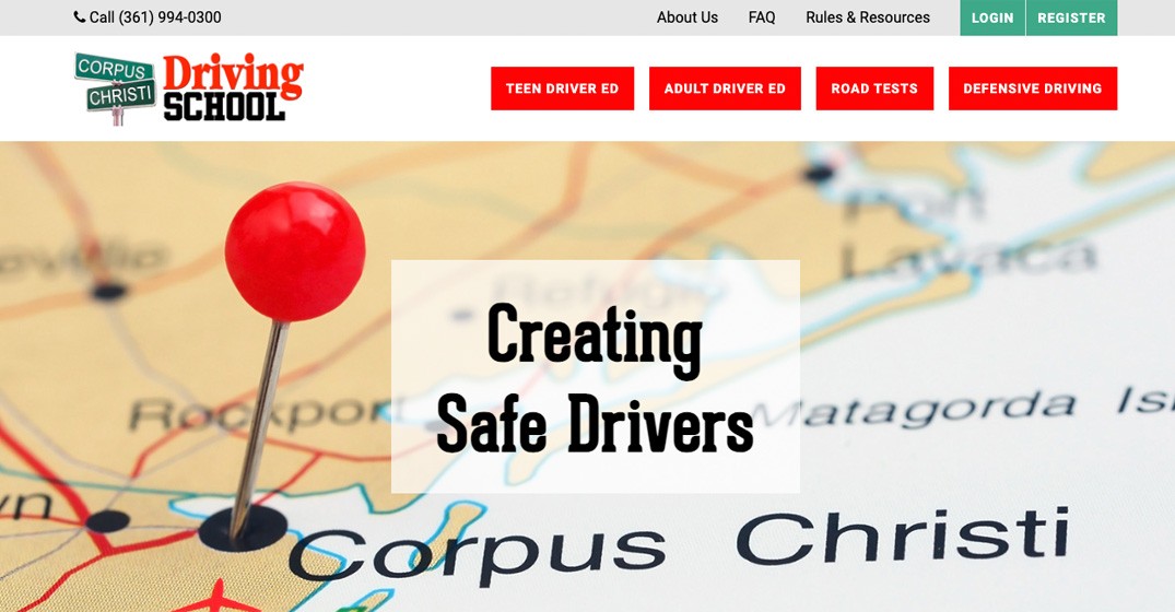 Corpus Christi Driving School website screenshot