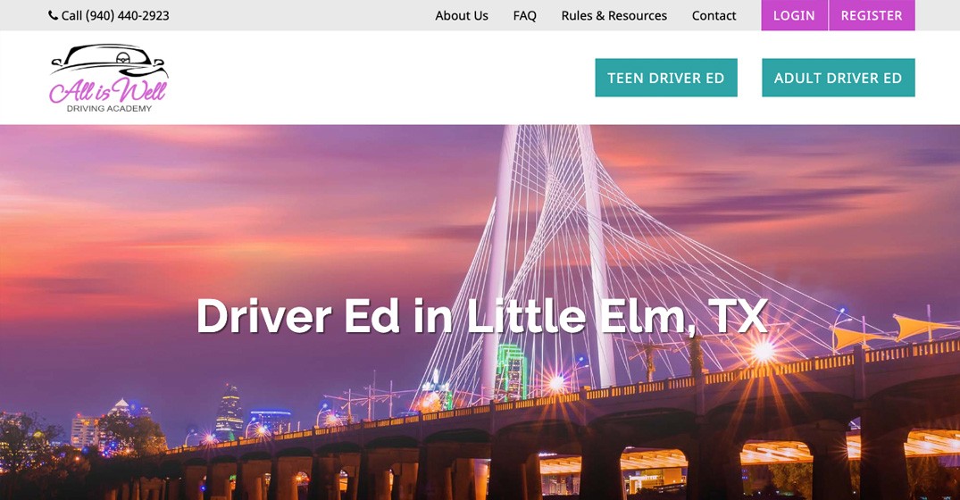 All is Well Driving Academy website screenshot