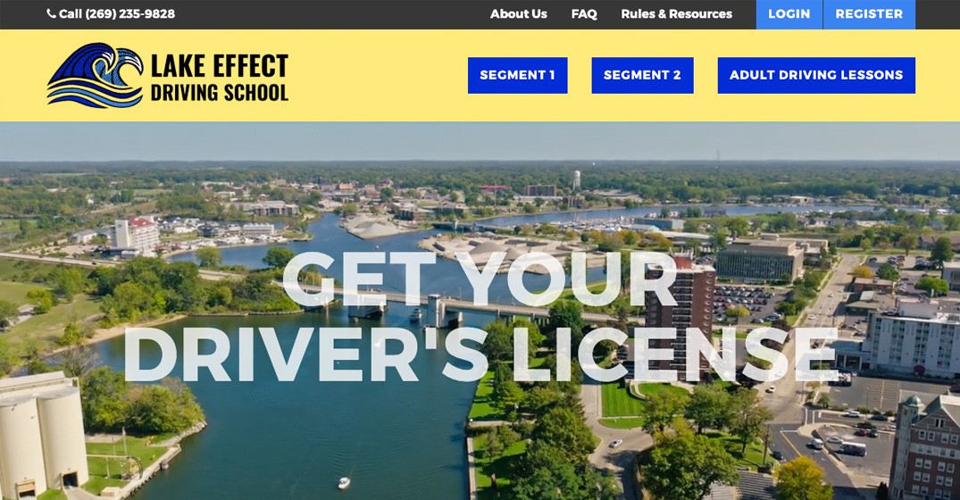 Lake Effect Driving School website screenshot