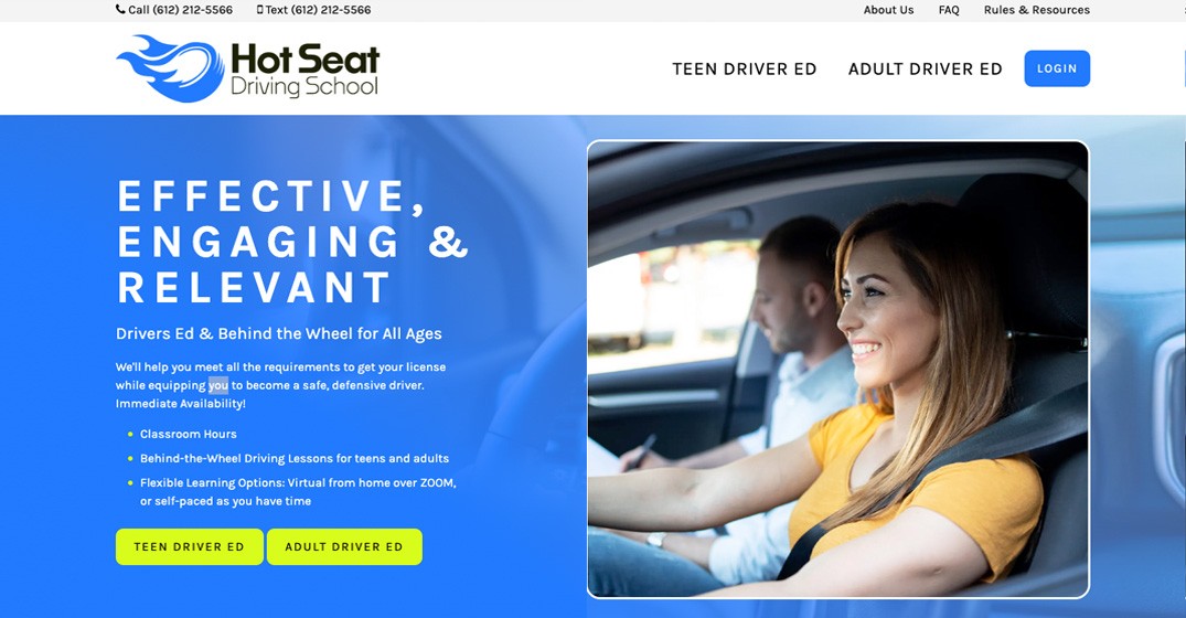 Hot Seat Driving School website screenshot
