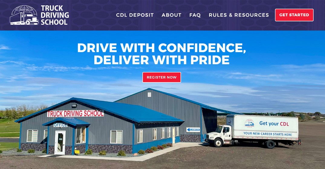 St Croix Valley Truck Driving School website screenshot